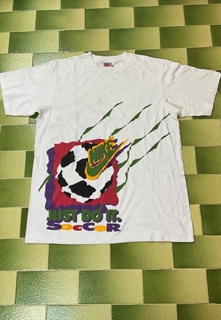 VINTAGE 90S NIKE JUST DO IT SOCCER T-SHIRT 2 SIDED PRINT M