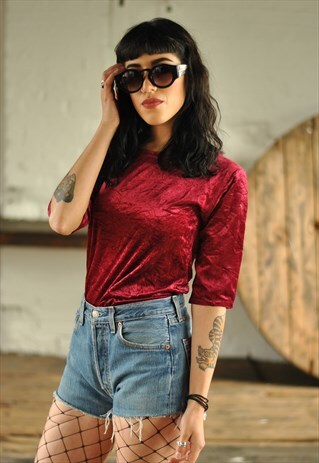 VINTAGE MAROON CRUSHED VELVET TOP