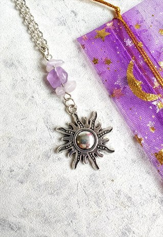 HANDMADE CAPE AMETHYST GEMSTONE SUN NECKLACE
