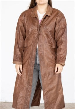 Vintage  Leather Jacket Long Pelle 80s in Brown M