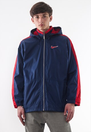 VINTAGE NIKE TRACKSUIT HOODED 90S NAVY BLUE RED BIG LOGO