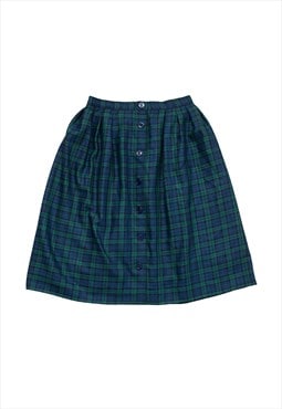 Vintage plaid tartan midi skirt in green and navy blue