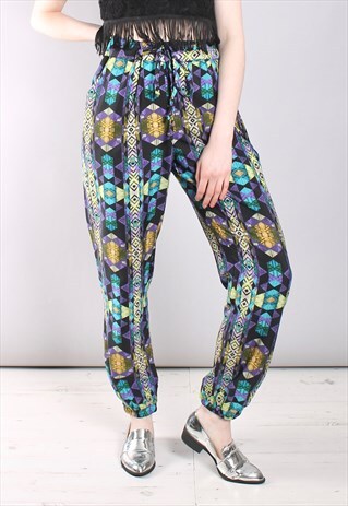VINTAGE 90S ABSTRACT PATTERN HIGH WAISTED FESTIVAL TROUSERS