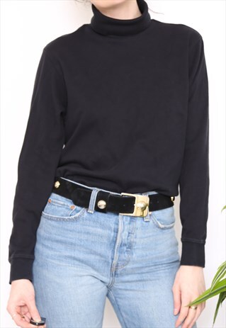 VINTAGE 90S BLACK POLO HIGH TURTLE NECK TOP