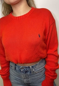 Up-cycled Ralph Lauren Red Cropped Jumper Vintage
