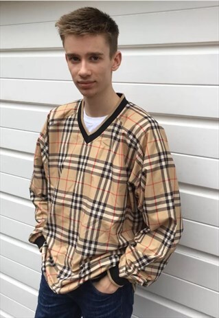 MENS BURBERRY SWEATSHIRT NOVA CHECK JUMPER V NECK TOP