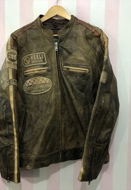 Vintage Heeli real leather brown biker jacket womens XL
