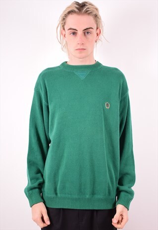 TOMMY HILFIGER MENS VINTAGE JUMPER SWEATER LARGE GREEN 90S
