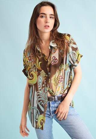 90'S RETRO FESTIVAL PAISLEY PRINT OVERSIZED BLOUSE TOP
