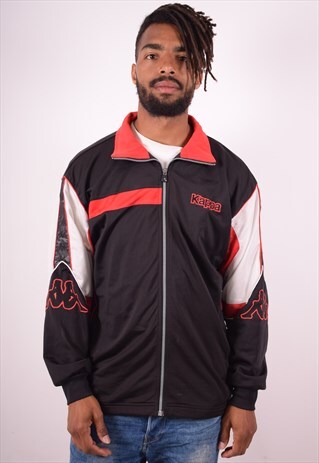 KAPPA MENS VINTAGE TRACKSUIT TOP JACKET LARGE BLACK 90S
