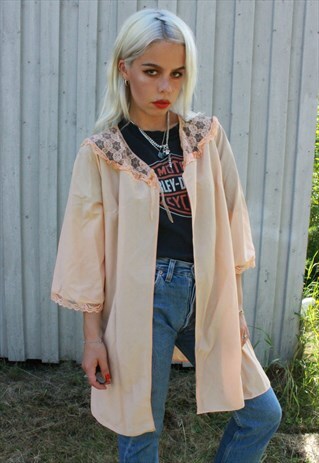 VINTAGE 60S PEACH LACE SLIP NIGHTGOWN