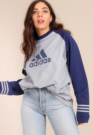 VINTAGE 90S ADIDAS RAGLAN SWEATSHIRT IN GREY