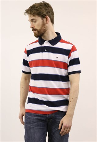 TOMMY HILFIGER VINTAGE 1990S RED AND BLUE POLO SHIRT
