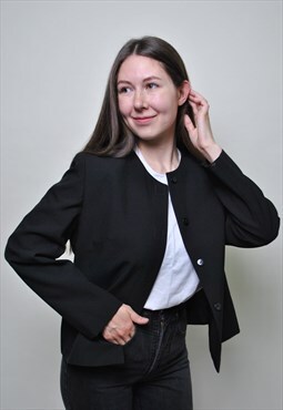 90s black formal jacket, women vintage button up blazer