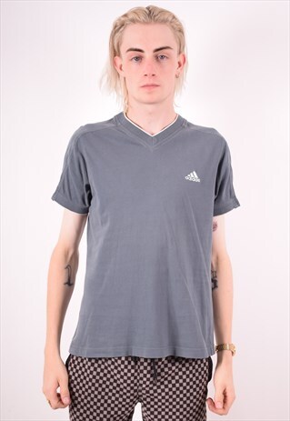 ADIDAS MENS VINTAGE T-SHIRT TOP MEDIUM GREY 90S