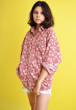90'S RETRO HIPPIE FLORAL SUNBLEACHED OVERSIZED SHIRT TOP