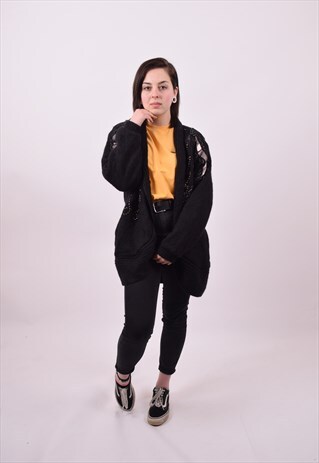 VINTAGE 80'S BLACK OVERSIZED CRAZY PATTERN CARDIGAN MEDIUM