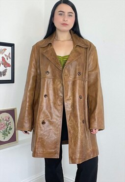 Vintage 90s Brown Leather Coat
