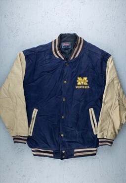 90s Champs Blue Beige Wolverines Varsity Jacket - B2267