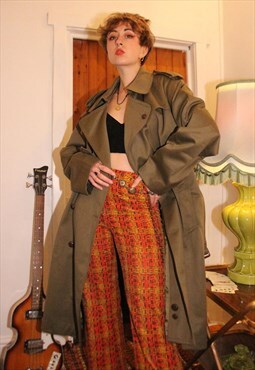 Vintage 80s Military Trench Coat in Khaki Green
