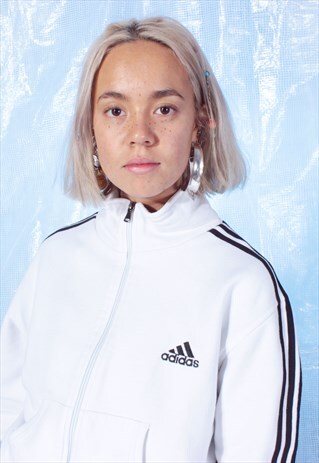 VINTAGE ADIDAS WHITE EMBROIDERED TRACK STYLE SWEATSHIRT