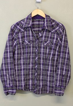 Vintage Y2K Embroidered Check Shirt Purple Button Up