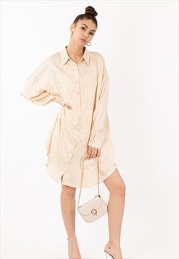 Oversized long shirt dress in textured jacquard design fabri