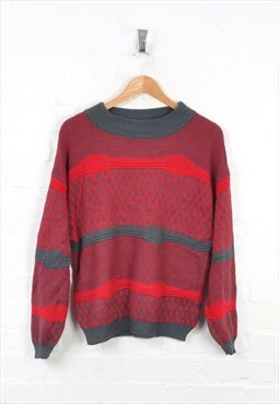 Vintage Benetton Knitwear Jumper Red/Grey Ladies Medium