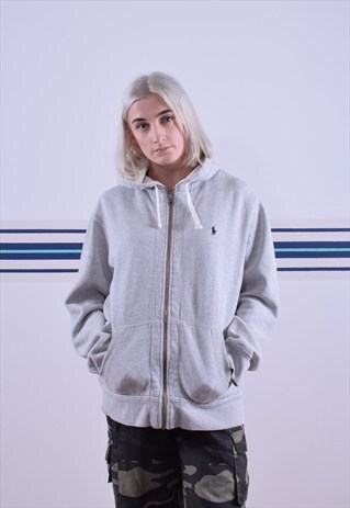 LIGHT GREY RALPH LAUREN ZIP-UP HOODIE