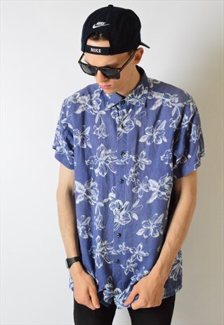 VINTAGE 90S FESTIVAL SHORT SLEEVE LINEN SHIRT