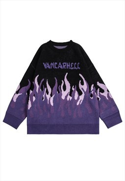 Flame sweater ripped fire print jumper distressed punk top