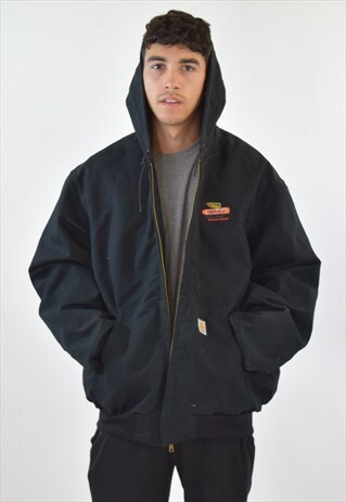 VINTAGE 90S BLACK CARHARTT HOODED WORKWEAR JACKET