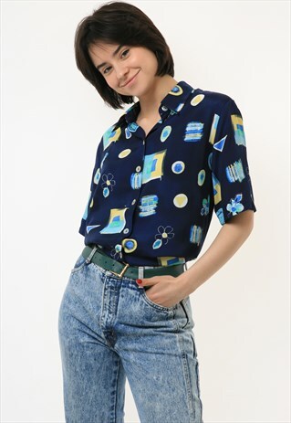MENS STYLE VISCOSE ABSTRACT PATTERN SHIRT BLOUSE 2869