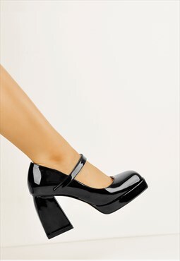 Mary Jane Square Platform Chunky Heels Pumps