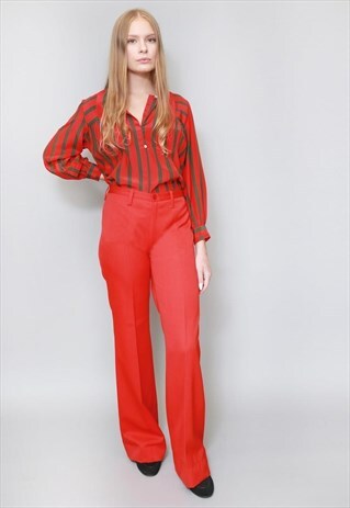 VINTAGE 1970'S RED & GREEN STRIPED SILK BLOUSE