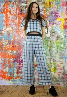 Crop Trousers & Crop Top Co-Ordinates in blue check