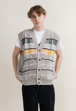 Vintage 80s Oversized Button Up Wool Sweater Vest Unisex