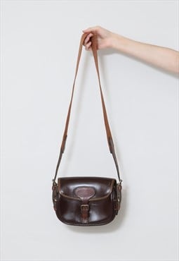 80's Ladies Vintage Bag Brown Leather Saddle Fabric Bag