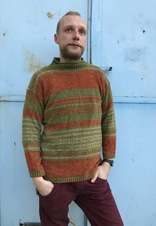 VINTAGE 90' UNIQUE BEAUTIFUL GREEN TURTLENECK UNISEX JUMPER