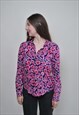 ABSTRACT PATTERN PARTY BLOUSE, FESTIVAL BUTTON UP SHIRT
