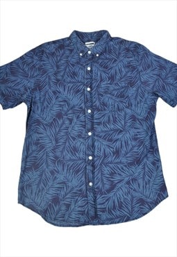 Vintage Shirt Retro Pattern Short Sleeve Blue Medium