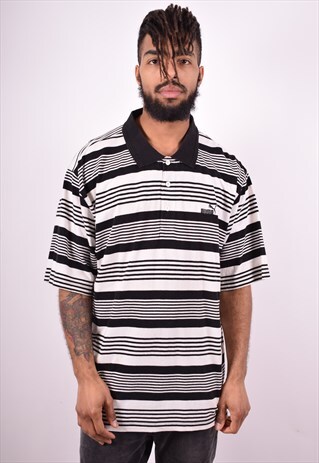PUMA MENS VINTAGE POLO SHIRT XXL WHITE STRIPES 90'S