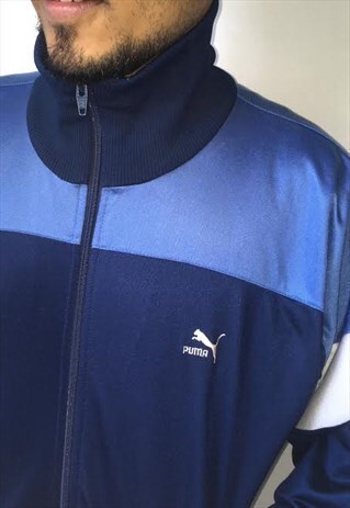 MENS VINTAGE 80S JACKET PUMA JACKET BLUE ZIPPER TRACKSUIT