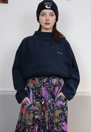 VINTAGE 90S DONNAY GRUNGE NAVY FLEECE SWEATER HIGH NECK
