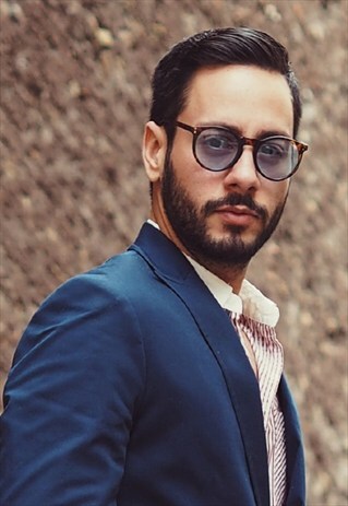 CLARK BLUE LENS ROUND SUNGLASSES TORTOISE
