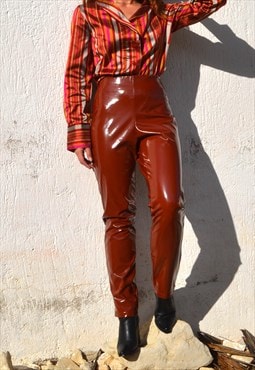 Terracotta brown stretch vinyl pants