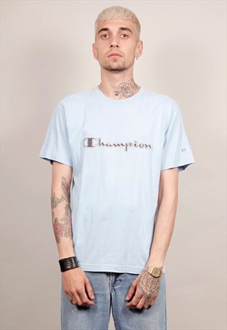 VINTAGE 90'S CHAMPION LIGHT BLUE T-SHIRT