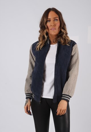 SUEDE LEATHER BOMBER JACKET VARSITY UK 8 (BV4G)
