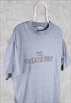 VINTAGE THE SWEATER SHOP T-SHIRT EMBROIDERED SPELL OUT BLUE