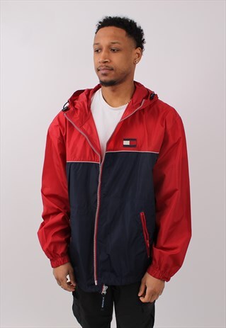 Vintage Men's Tommy Hilfiger Red Windbreaker Jacket